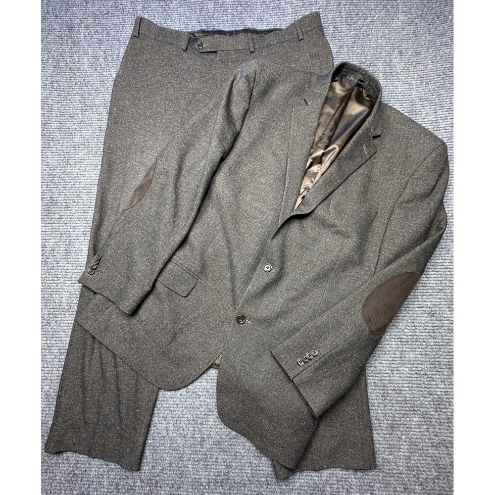 Michael Kors Suit Men 38W 44R Brown Elbow‎ Patches Herringbone